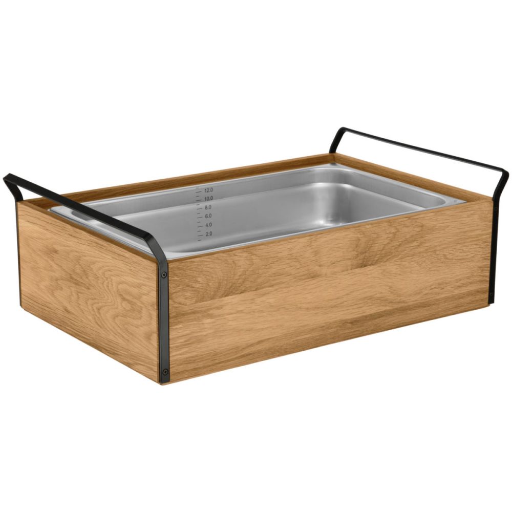 VEGA Buffet Kühltablett Esino hoch, 10 cm, Edelstahl 1/1; GN 1/1, 61.9x38.6x20.9 cm (LxBxH); eiche/schwarz/edelstahl; rechteckig