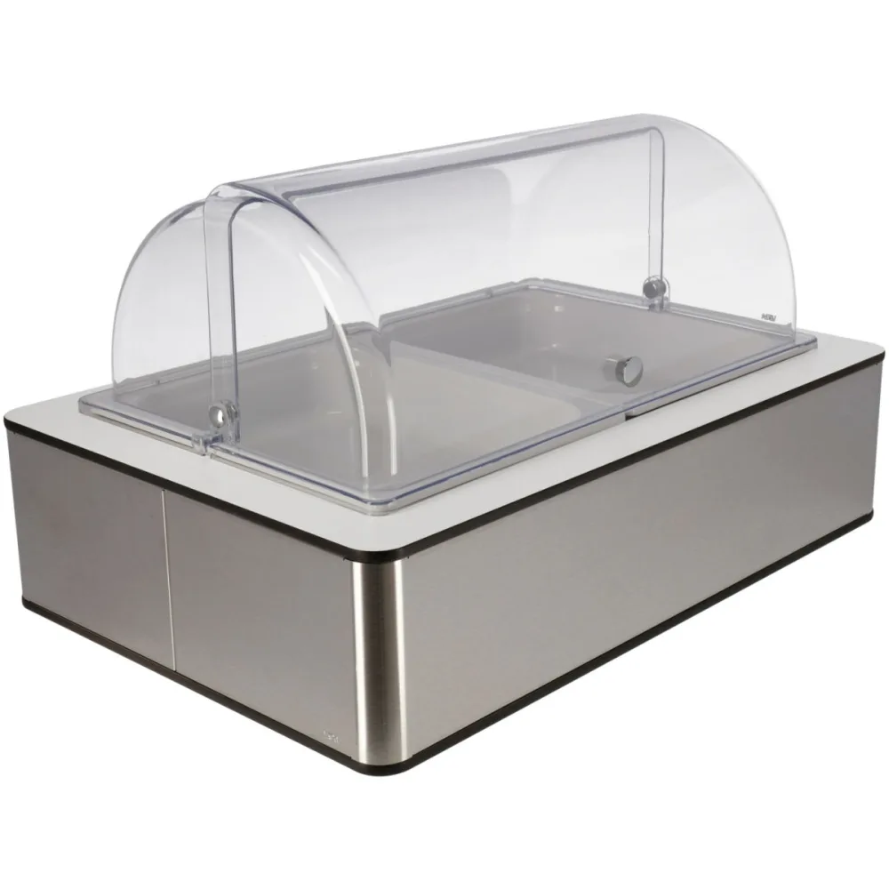 VEGA Buffetvitrine Fundale hoch, 6,5 cm, 2x GN 1/2, Melamin, mit Rolltop, kühlbar; GN 1/1, 63x42.5x33.9 cm (LxBxH); edelstahl/weiss/transparent; rechteckig
