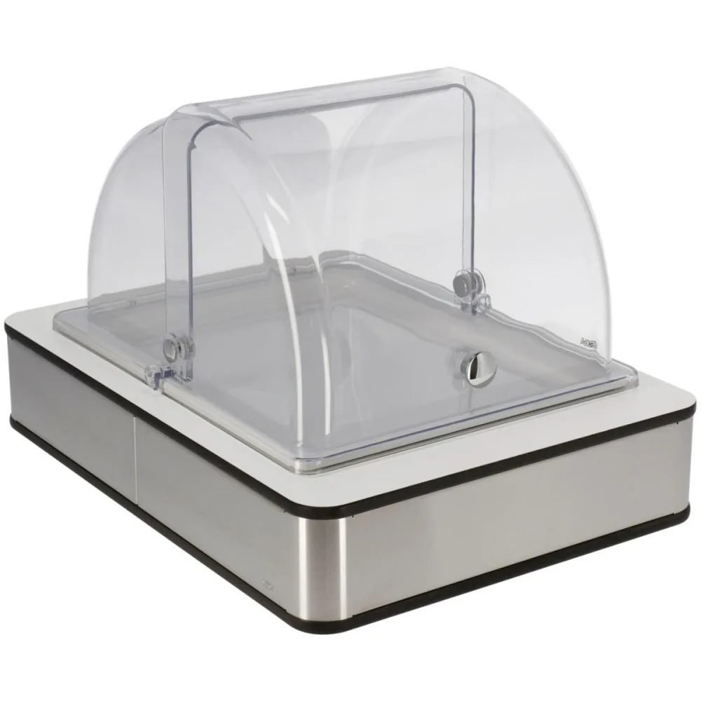 VEGA Buffetvitrine Fundale mittel, GN 1/2, Melamin, mit Rolltop, kühlbar; GN 1/2, 42.5x31.5x27.4 cm (LxBxH); edelstahl/weiss/transparent; rechteckig