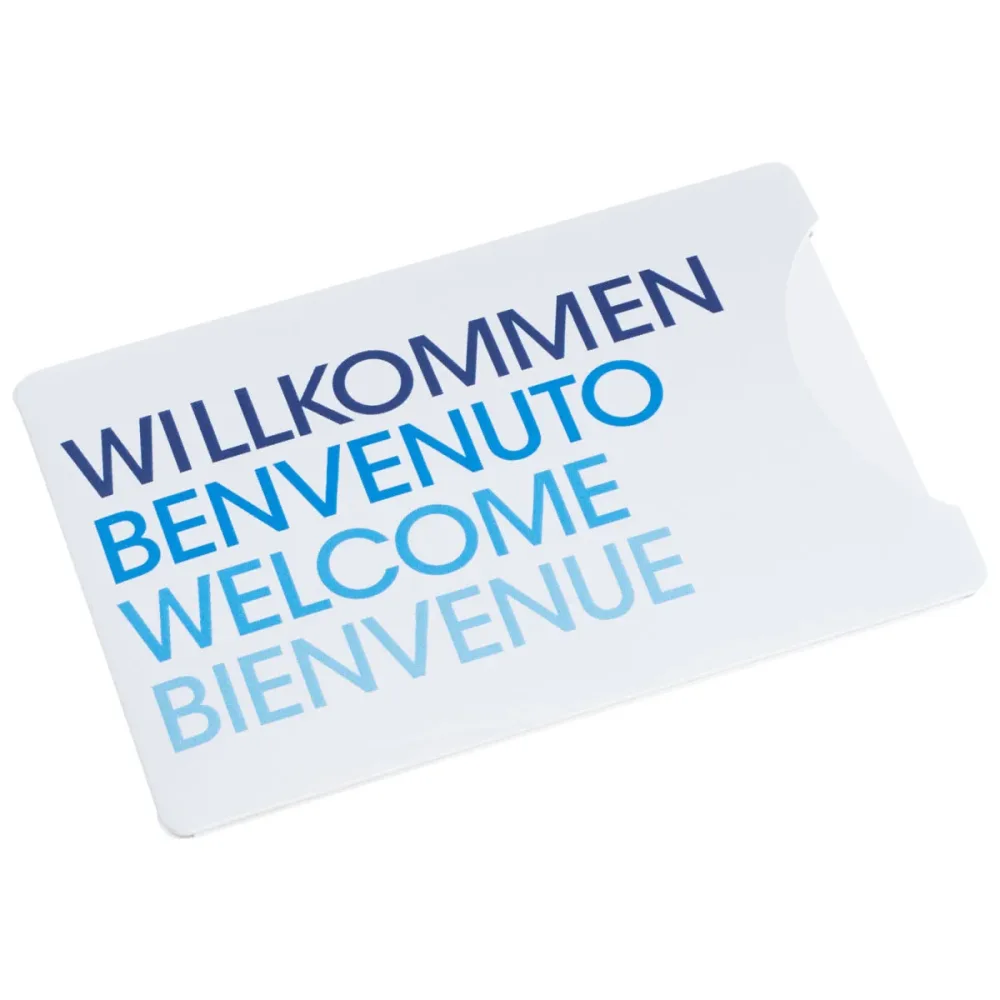 PULSIVA Hotel-Schlüsselkarten-Hülle Welcome Schubkarte; 9x6 cm (LxB); weiss/blau; 100 Stück / Pack