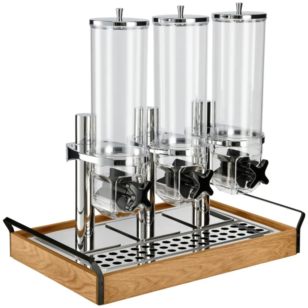VEGA Müslispender Esino dreifach 1/1; GN 1/1, 61.9x38.6x56.2 cm (LxBxH); eiche/schwarz/edelstahl; rechteckig