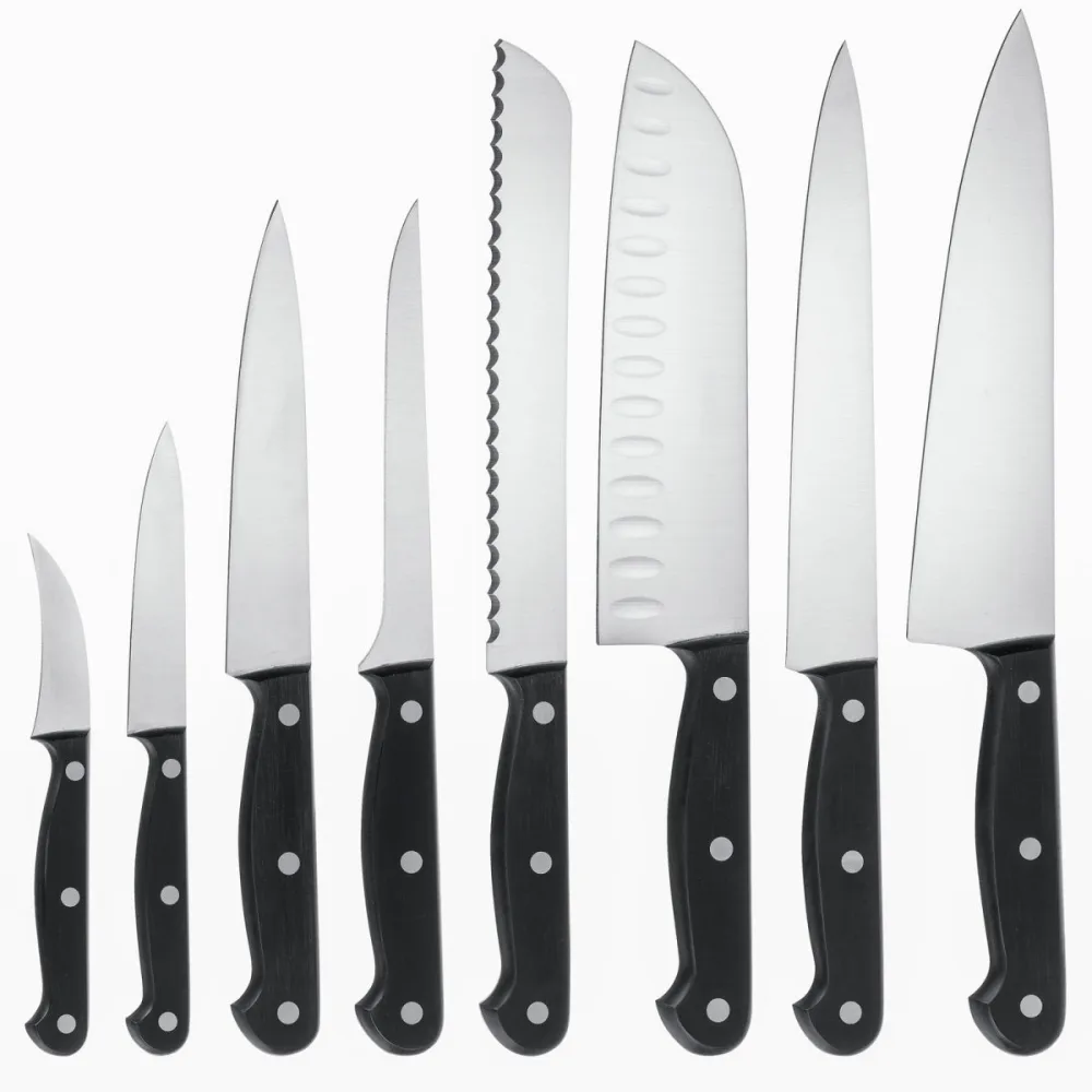 PULSIVA Messer-Set POM 8-teilig; Klingenlänge 10 cm, 20 cm (L); schwarz