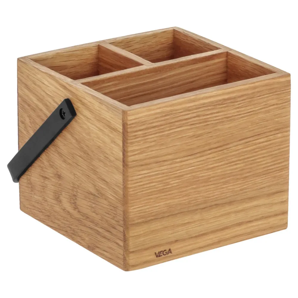 VEGA Tisch-Besteckbehälter Esino klein, mit Griff; 14.4x15.6x12 cm (LxBxH); eiche/schwarz