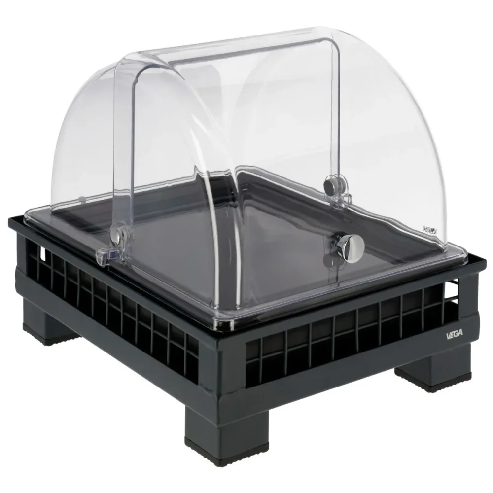 VEGA Kühlvitrine Portland Melamin schwarz 1/2; GN 1/2, 35.2x29x29.9 cm (LxBxH); anthrazit/transparent/schwarz; rechteckig