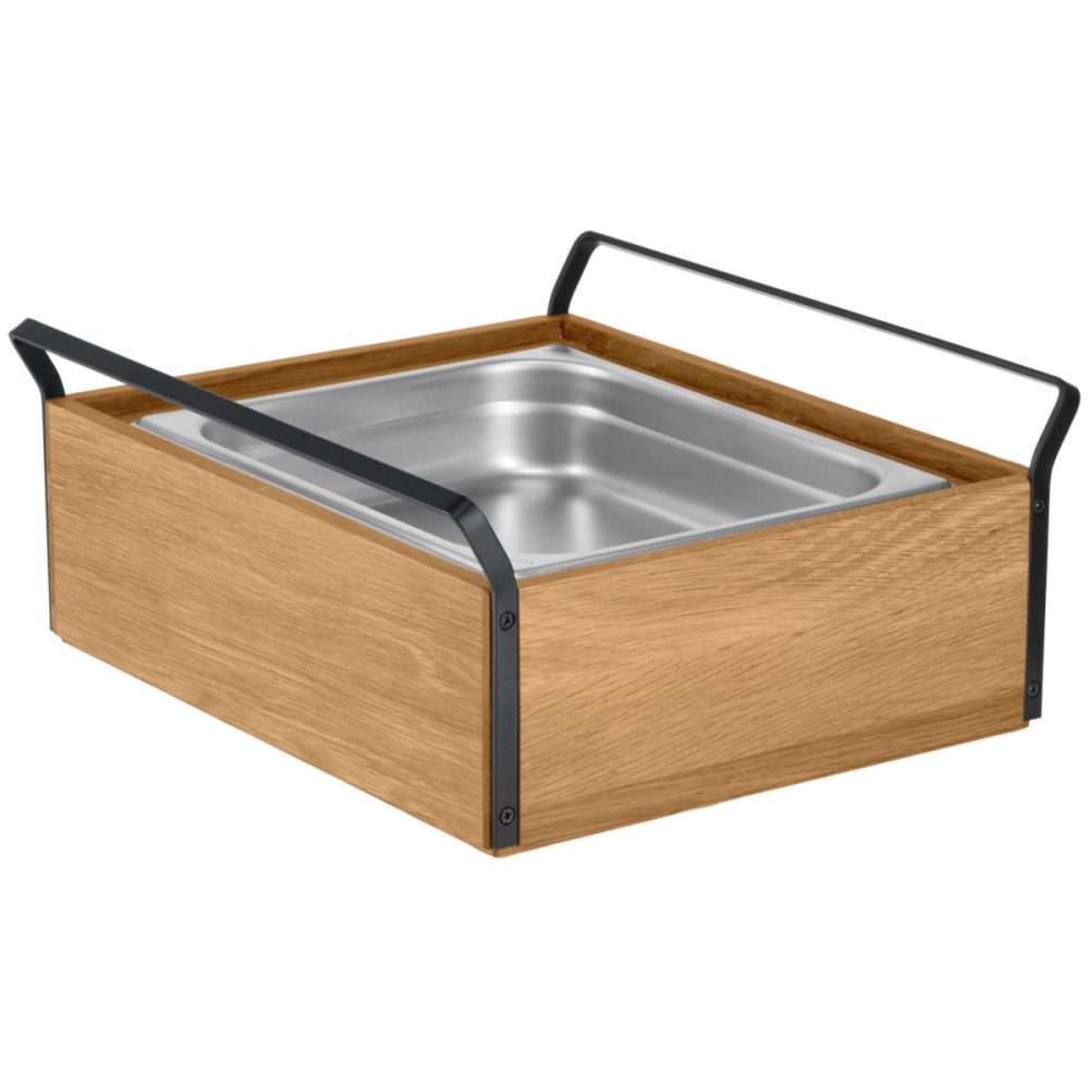VEGA Buffet Kühltablett Esino mittel, Edelstahl 1/2; GN 1/2, 35.4x38.6x16.9 cm (LxBxH); eiche/schwarz/edelstahl; rechteckig