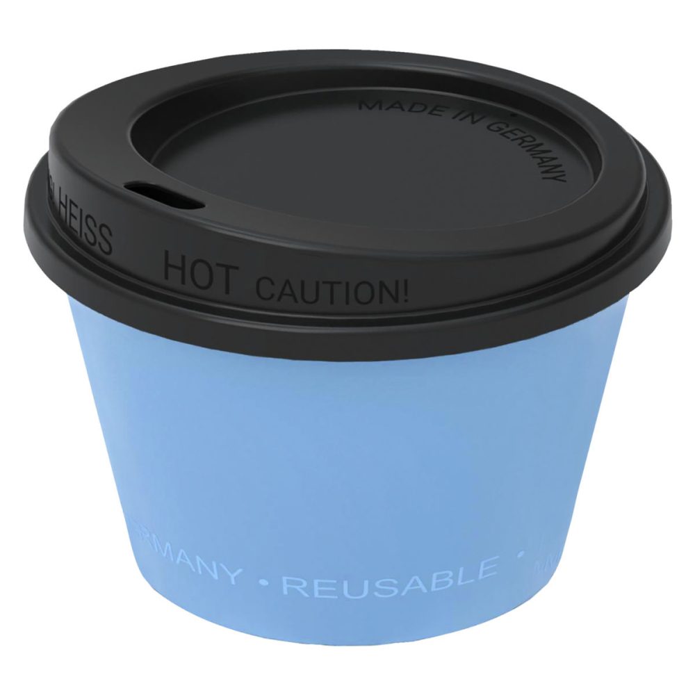 elasto REuse Mehrwegbecher Michigan inkl. Deckel; 100 ml, 7.9x4.9 cm (ØxH); blau/schwarz; 25 Stück / Pack