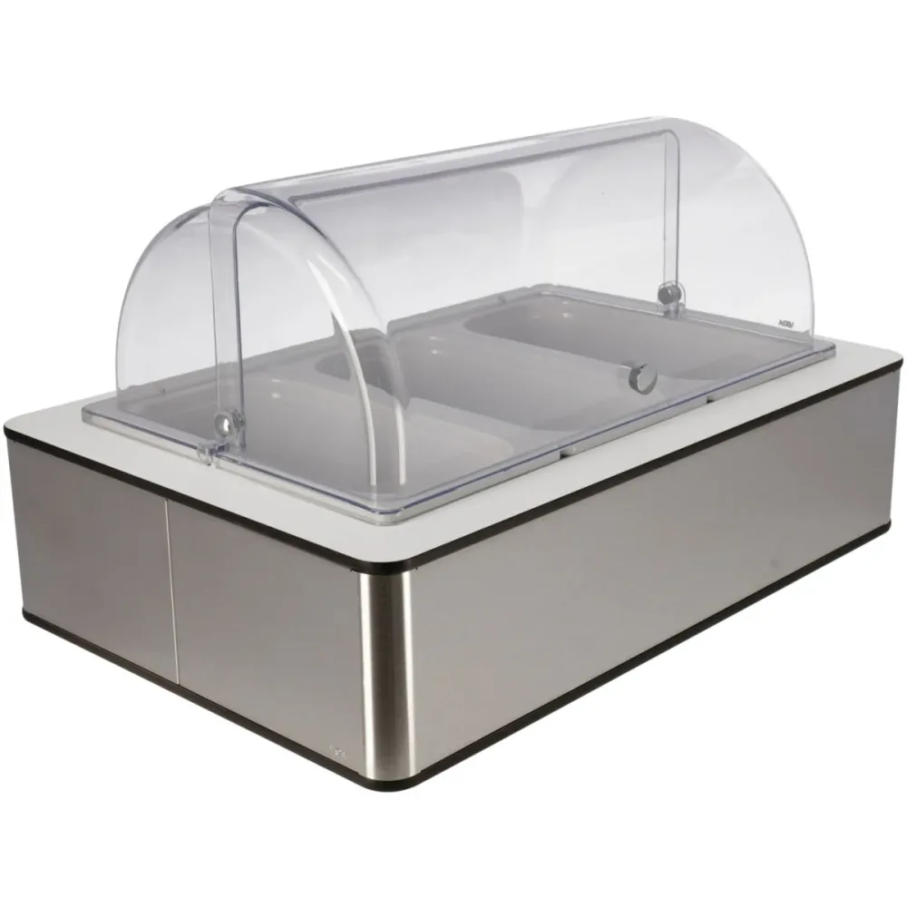 VEGA Buffetvitrine Fundale hoch, 10 cm, 3x GN 1/3, Melamin weiss, mit Rolltop, kühlbar; GN 1/1, 63x42.5x33.9 cm (LxBxH); edelstahl/weiss/transparent; rechteckig