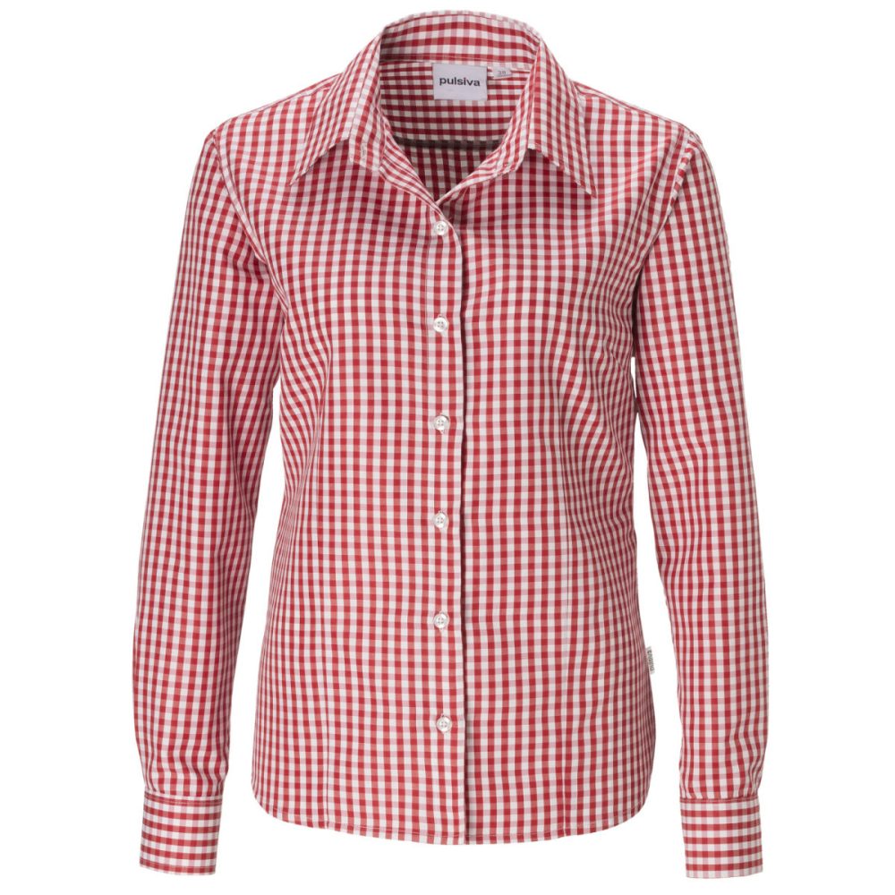 PULSIVA Damenbluse Marie Langarm; Kleidergrösse 48; rot/weiss