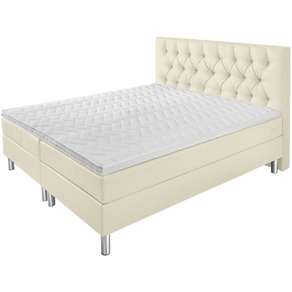 VEGA Boxspringbett Premium Kunstleder, Rückenteil Chesterfield; 180x200x69 cm (BxLxH); perlweiss; H3-fest