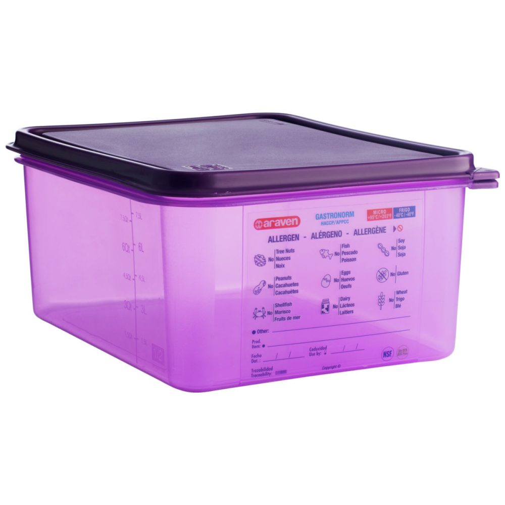 Araven GN-Lebensmittelbehälter; GN 1/2, 10000 ml, 32.5x26.5x15 cm (LxBxT); violett