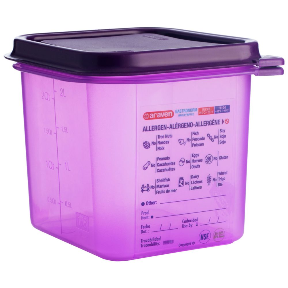 Araven GN-Lebensmittelbehälter; GN 1/6, 2600 ml, 17.6x16.2x15 cm (LxBxT); violett