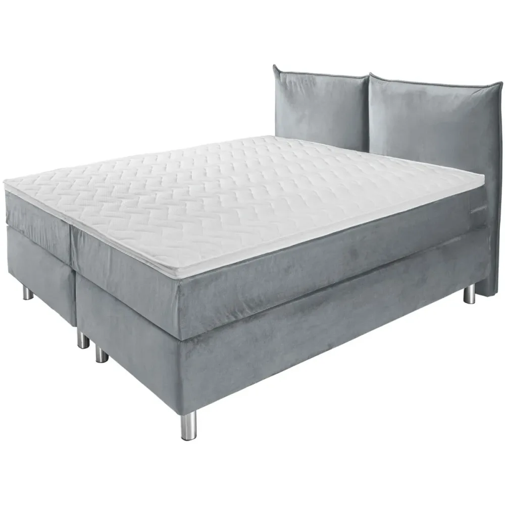 VEGA Boxspringbett Premium Velours, Rückenteil Polster; 200x200x69 cm (BxLxH); hellgrau; H3-fest