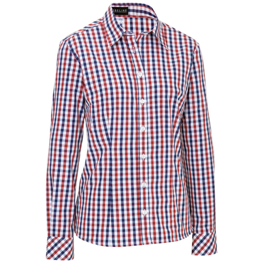 JOBELINE Damenbluse Bailey Langarm; Kleidergrösse 38; weiss/rot/blau