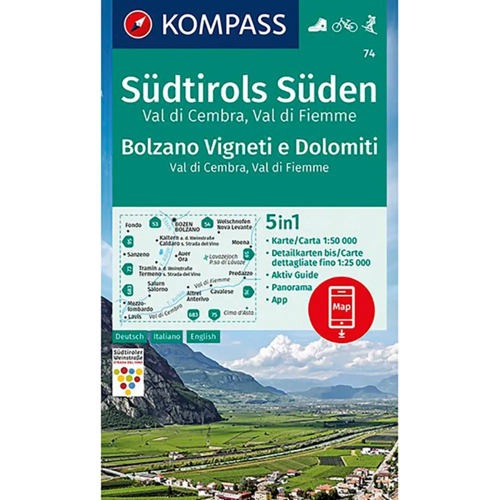 Kompass Verlag WK 74 Südtirols Süden - Bolzano Vigneti e Dolomiti