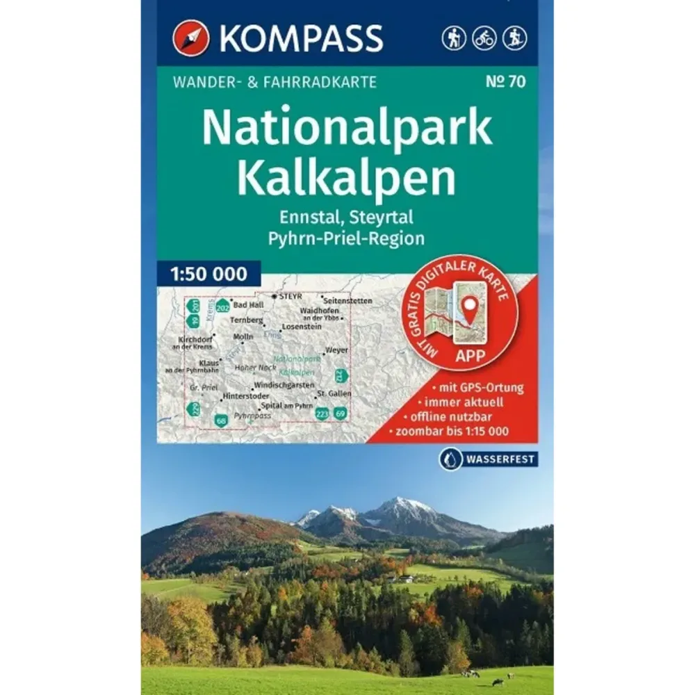 KOMPASS Wanderkarte 70 Nationalpark Kalkalpen, Ennstal, Steyrtal, Pyhrn-Priel-Region 1:50.000