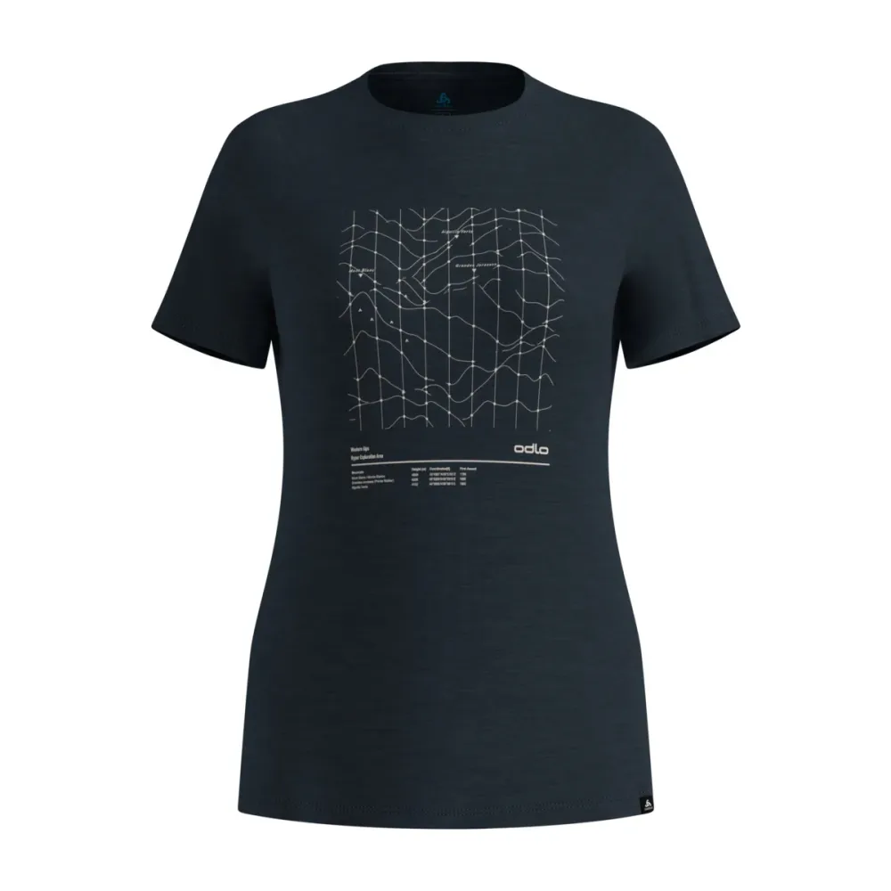 Odlo Merino Tencel Hyper Map T-Shirt für Damen - Wandern, Casual Comfort - marineblau, M
