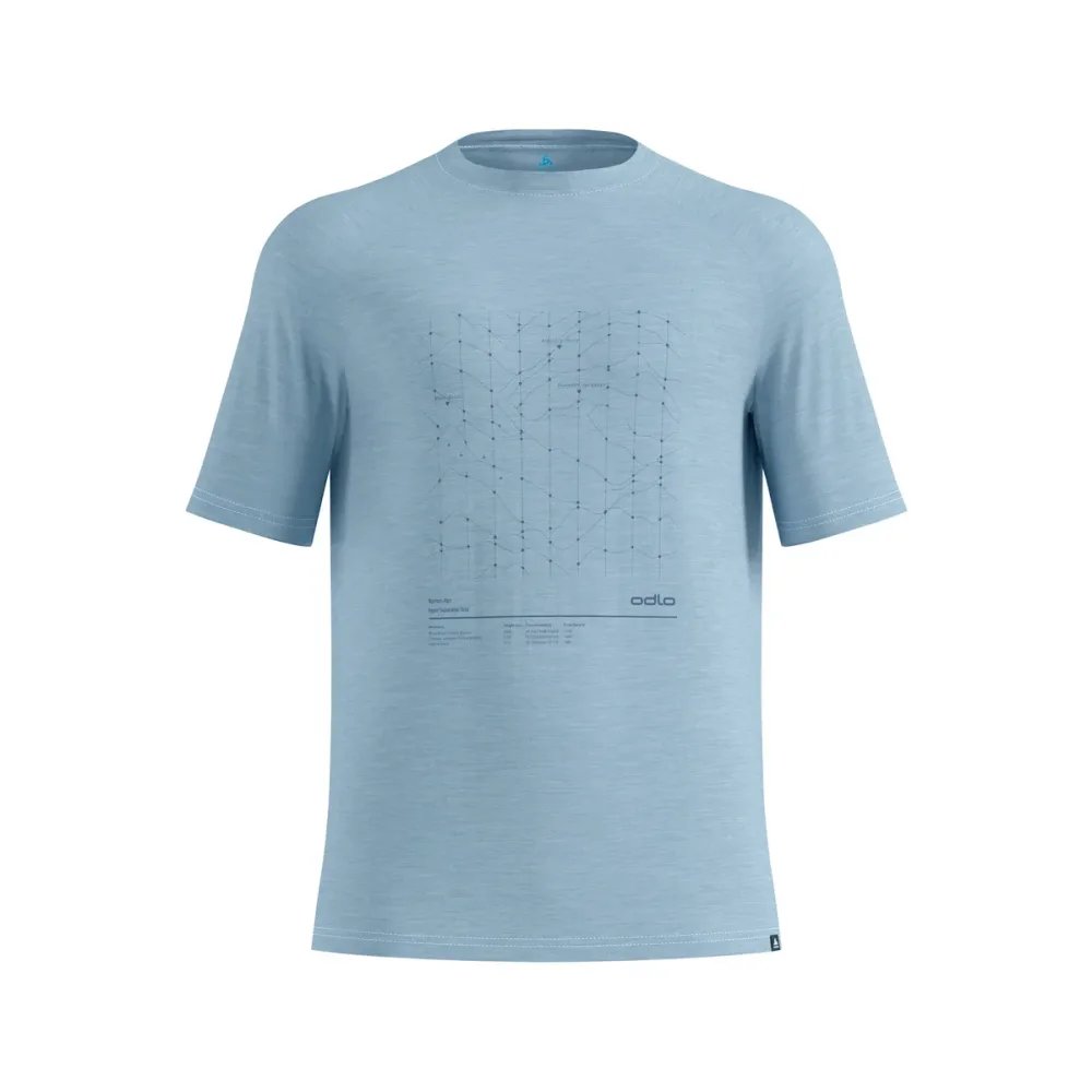 Odlo Merino Tencel Hyper Map T-Shirt für Herren - Wandern, Casual Comfort - blau, XL