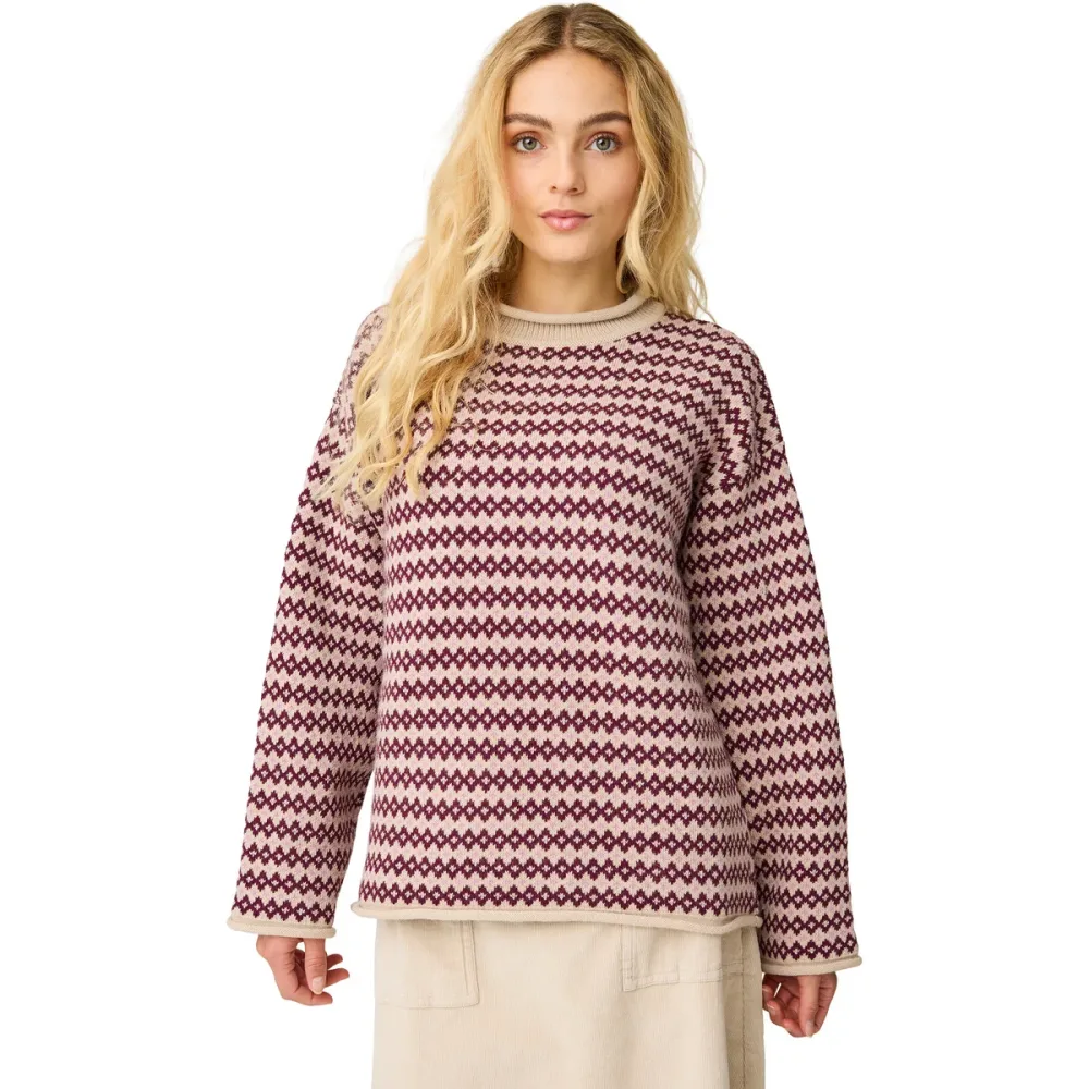 KnowledgeCotton Apparel Damen Lambswool Jacquard Roll-Edge Pullover