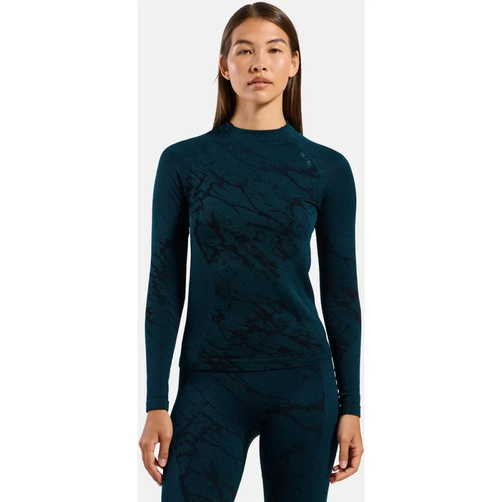 Odlo Performance Warm Blackcomb Base Layer Shirt für Damen - Trail Running, Skilanglauf - marineblau, XL