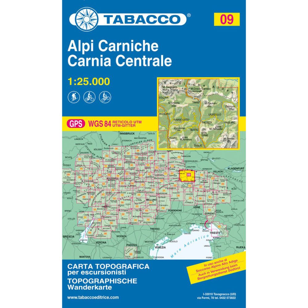 Tabacco Alpi Carniche - Carnia Centrale 09 Wanderkarte