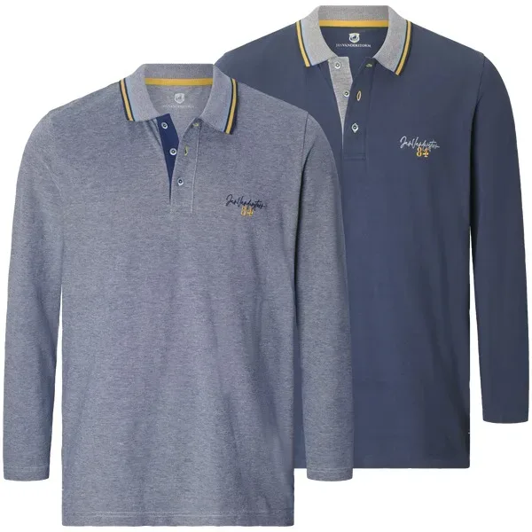 Doppelpack Langarm-Poloshirt STEY grau blau