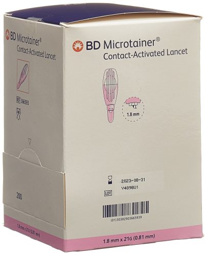 BD Microtainer kontaktaktivierte Lanzetten, 21Gx1.8mm, pink (200 Stk)