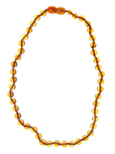 SELENAS Baby Bernsteinkette Kugeln cognac abgerundet, 32-34cm (1 Stk)