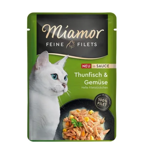 Miamor Feine Filets in Sauce Thunfisch und Gemüse, Nassfutter für Katzen (100g)