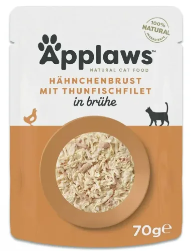 Applaws Hühnerbrust mit Thunfisch in Brühe, Nassfutter für Katzen (70g)