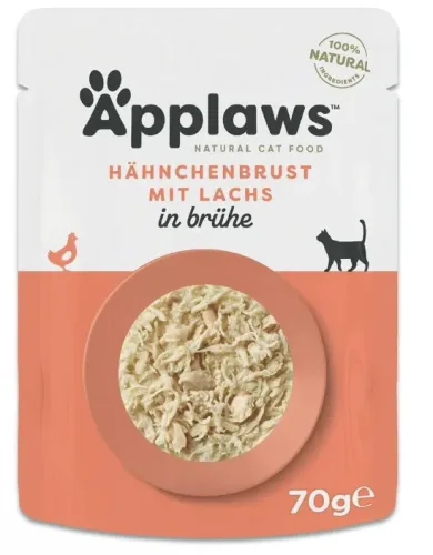 Applaws Hühnerbrust mit Lachs in Brühe, Nassfutter für Katzen (70g)