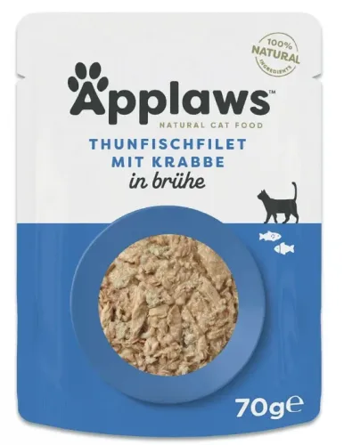 Applaws Thunfischfilet mit Krabbe in Brühe, Nassfutter für Katzen (70g)