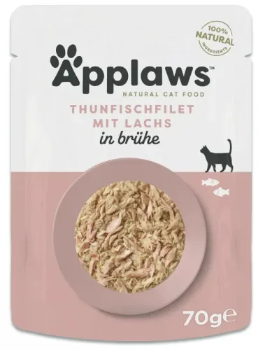 Applaws Thunfischfilet mit Lachs in Brühe, Nassfutter für Katzen (70g)