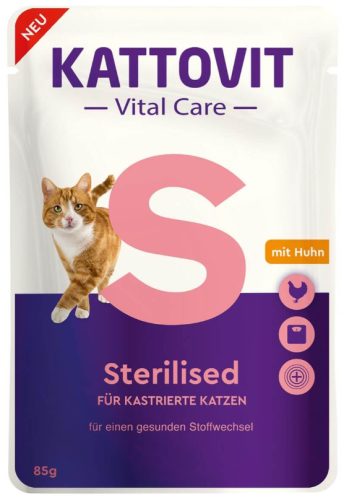 Kattovit Vital Care Sterilised mit Huhn, Nassfutter für Katzen (85g)