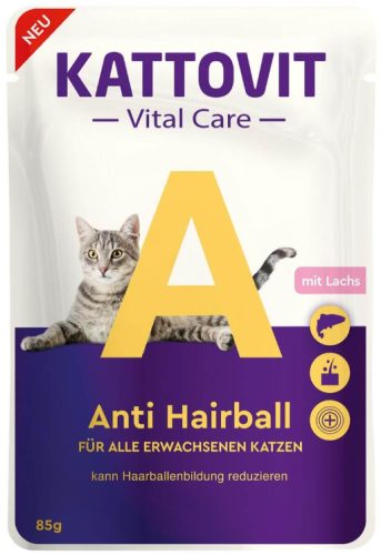 Kattovit Vital Care Anti Hairball mit Lachs, Nassfutter für Katzen (85g)