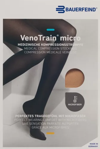 VenoTrain micro Kompressionsstrümpfe cremefarben normal/kurz geschlossen, KKL 2, knielang, Umfang Wade 40-48cm (1 Paar)
