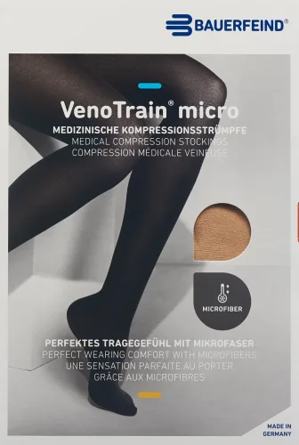 VenoTrain micro Kompressionsstrümpfe cremefarben normal/kurz geschlossen, KKL 2, leistenlang NB, Umfang Wade 34-40cm (1 Paar)