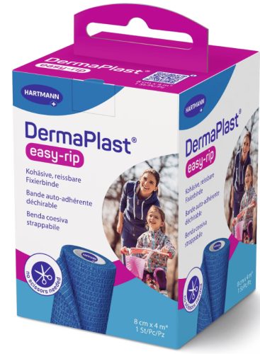 DermaPlast easy-rip Kohäsive, reissbare Fixier- und Stützbinde, 8cmx4m blau (1 Stk)