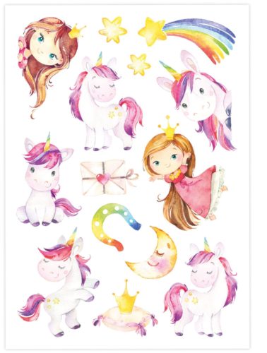 Papierdrachen Kindertattoo-Bögen Einhorn, Meerjungfrau, Prinzessin (6 Stk)