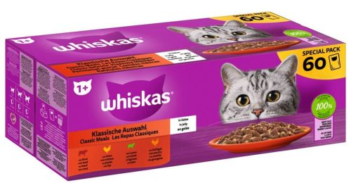 whiskas, Whiskas Nassfutter Katze Adult 1+, Mixpaket, Klassische Auswahl in Gelee 60x85 g