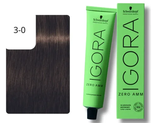 Schwarzkopf Professional, Schwarzkopf Professional Igora Zero Amm 3-0 Dark Brown 60ml