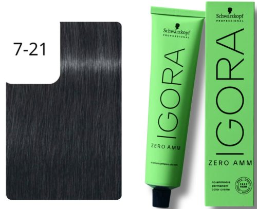 Schwarzkopf Professional, Schwarzkopf Professional Igora Zero Amm 7-21 Medium Blonde Ash Cendré 60ml