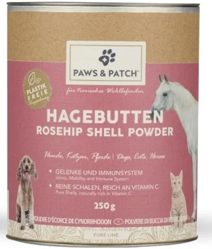 Paws & Patch Hagenbuttenschalen Pulver für Hunde, Katzen & Pferde (250g)