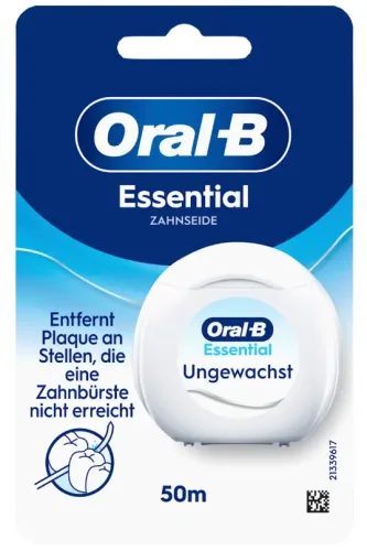 Oral-B - ssentialfloss Zahnseide Ungewachst, Essentialfloss ungewachst, 50m