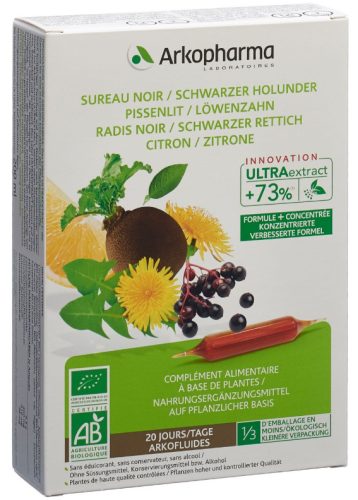 ARKOFLUIDE Holunder-Rettich-Löwenzahn-Zitrone Bio Trinkampullen (20 Stk)