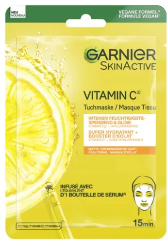 Garnier, Garnier - Vitamin C* Intensiv feuchtigkeitsspendende & Glow Tuchmaske, Gar Tissue Mask Vitaminc Sa28gr 140, 28 g