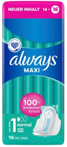 Always - Maxi Normal Binden Mit Flügeln (Grösse 1), Maxi Normal mit Flügeln, 16STK