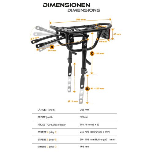 Gepäckträger Vario für Kinderfahrrad Universell 16+18 Zoll