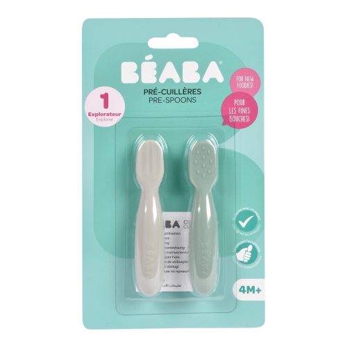 BEABA® Lernlöffel 2er Set aus Silikon salbeigrün/velvet grau