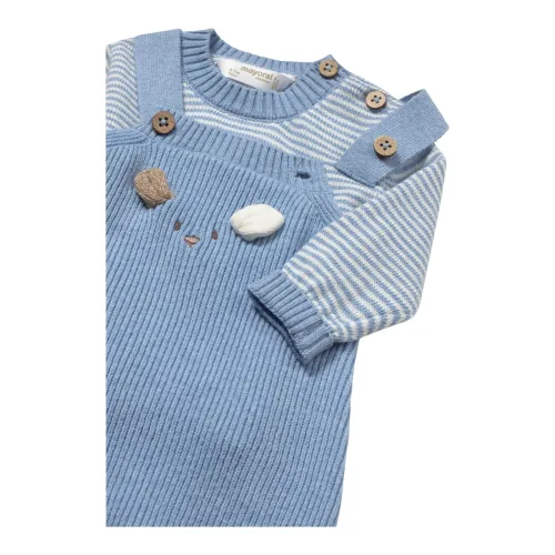 2-tlg. Set Pullover und Strick-Latzhose Hund Ringel