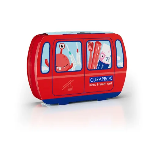CURAPROX, Curaprox Kids Zahnpflege Travel Set, rot (3-teilig)